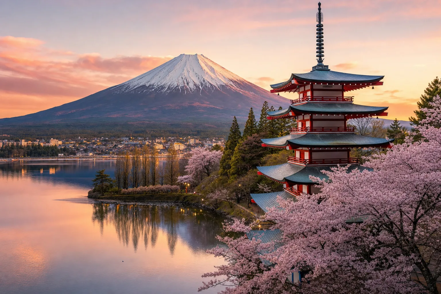 Mount Fuji and cherry blossom, Japan